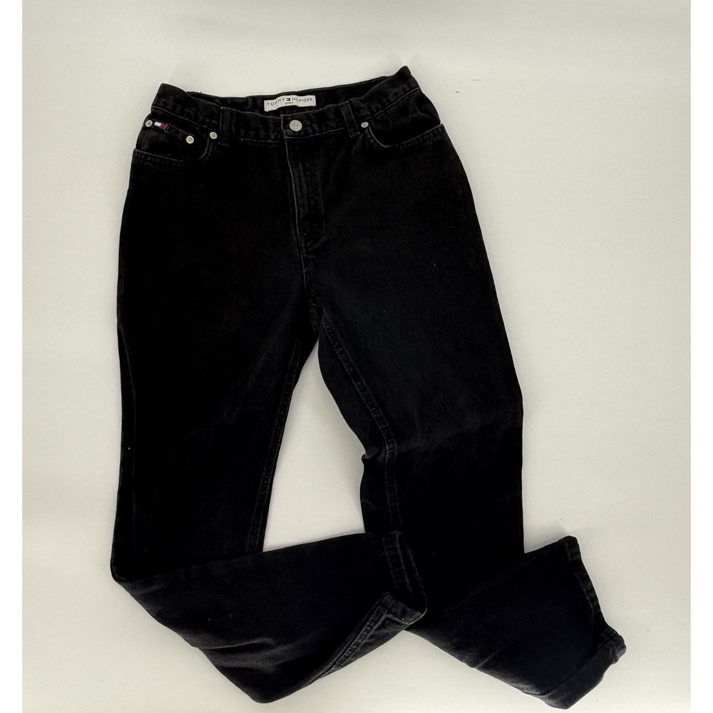 Vtg Y2k Tommy Hilfiger Women's High Rinse Black 100%Cotton Mom Jeans